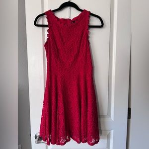 Juniors' Lace Fit & Flare Dress. Size 5. Red.